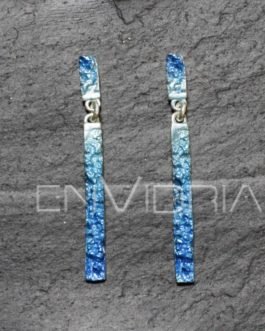 Pendiente rectangular de dos piezas de plata en color azul