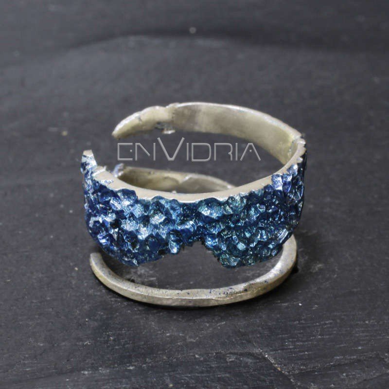 Anillo de forma espiral ajustable en plata de ley de color azul