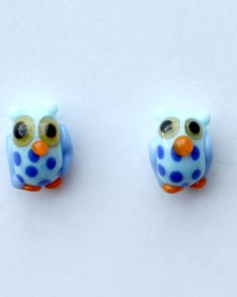 Pendientes de vidrio con forma de buhos azules