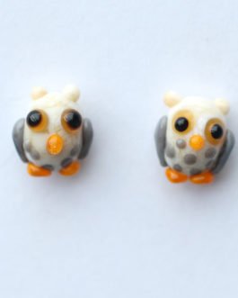 Pendientes búho gris, en vidrio hecho a mano